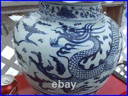 Rare Chinese Very Large Dragon Bird Vase Ginger Jar Signed