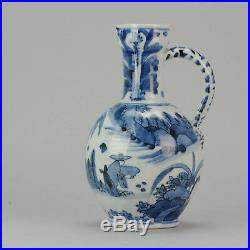 Rare Large Antique 17th Blue & White Arita Jug Japanese Porcelain Figures Japan