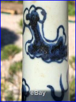 Rare Old Chinese Dragon Bottle Vase with Long Neck Underglaze Blue Large, Estate