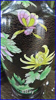 STUNNING RARE PAIR CHINESE VINTAGE LARGE 31cm BUTTERFLY CLOISONNE VASES & STANDS