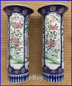 SUPERB PAIR OF LARGE 19th CENTURY CHINESE PORCELAIN HAND PAINTED VASES 11 TALL
