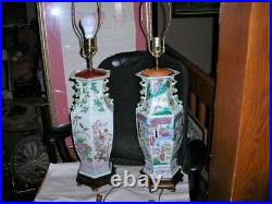 Sale! Lovely Pair Of Large Vintage/antique Famille Rose Chinese Lamps 34 Tall