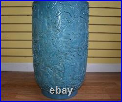 Spectacular Large Antique Chinese Turquoise Enamel Porcelain Vase Mk Qianlong