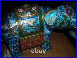 Spring Sale! Exceptional Pair Large Antique Chinese Cloisonne Elephants 12x8x8