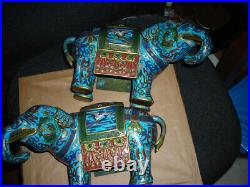 Spring Sale! Exceptional Pair Large Antique Chinese Cloisonne Elephants 12x8x8