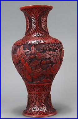 Stunning Antique Chinese Carved Cinnabar Large Vase Great Engraved Details