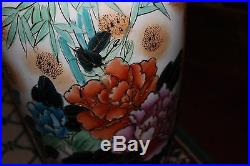 Stunning Chinese Satsuma Moriage Large Floor Vase-Cats Flowers Butterflies-LQQK