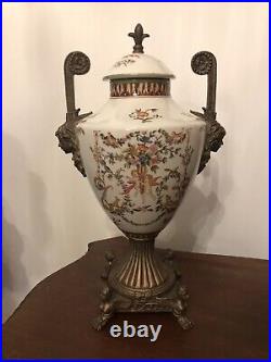 Stunning Large Bronze Porcelain Twin Handled Centrepiece Lidded Urn