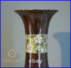 Stunning Large Chinese Handpainted Faux Bois Porcelain Vase Signed