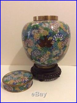 Stunning Pair Of Top Quality Large Cloisonne Ginger Jars With Lids And Stands