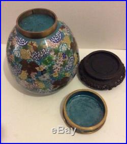 Stunning Pair Of Top Quality Large Cloisonne Ginger Jars With Lids And Stands