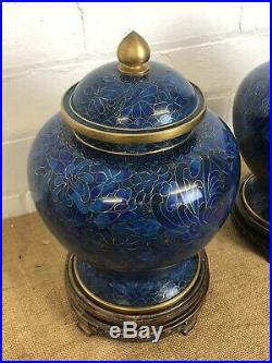 Superb Antique Chinese Matching Pair Cloisonne Vases, Cobalt Tones 12