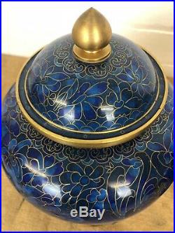 Superb Antique Chinese Matching Pair Cloisonne Vases, Cobalt Tones 12