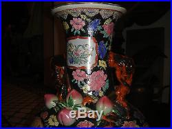 Superb Chinese Or Japanese Double Handle Floor Vase-Floral & Bird Pattern-Large