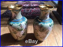 Superb Pair Of Old Or Antique Chinese Large Cloisonne Vases Yellow Birds