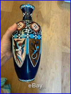 Two Large Beautiful Vintage Cloisonne Bird/dragon Vases With Free Shipping