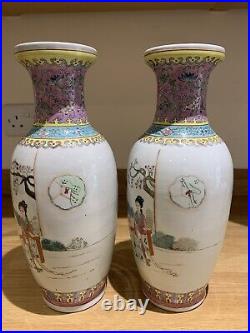 Two VINTAGE CHINESE LARGE HAND PAINTED Vases 12.3(31.5cm) High, Marked