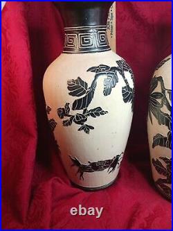 VERY OLD Large Porcelain black white glaze Chinese Japan Crab Flower Vase carved