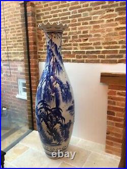 Very Large, Huge Over 6ft tall, Oriental Chinoiserie Blue White Chinese Vase