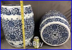Very Large Pair of Antique Chinese Blue & White Drum Stools Qing Fine Quality