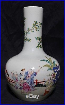 Very Large Unique Chinese Antique Characters Porcelain Bottle Vase