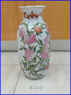 Very large Chinese hand painted porcelain peaches and bat vase