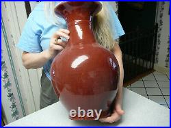 Very large Chinese porcelain sang de boeuf ox blood vase 19th C 17.4 high