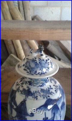Very large chinese blue and white porcelain vase antique kangxi mark antique