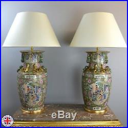 Very large gilt wood base table lamps, Chinese vase lamps highest quality