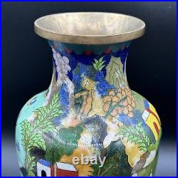 Vintage 10.25 Large Cloisonné Vase Rare Fishing Village Scene Chinese Signed