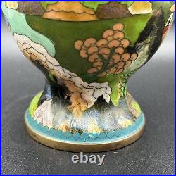 Vintage 10.25 Large Cloisonné Vase Rare Fishing Village Scene Chinese Signed