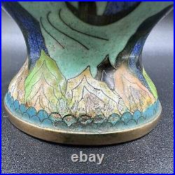 Vintage 10.25 Large Cloisonné Vase Rare Fishing Village Scene Chinese Signed