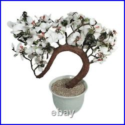 Vintage 16 Large Chinese Bonsai Jade Tree White Flowers Green Ceramic Pot vase