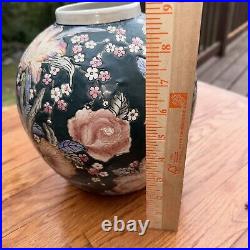 Vintage 20th Century Large Blue Chinese Hand Painted Porcelain Moriage Jar Vase