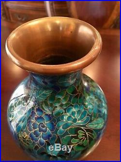 Vintage/Antique Chinese Cloisonne Brass Vase Large 8.25 Tall