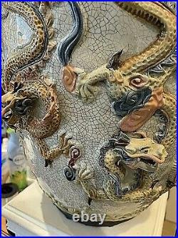 Vintage/Antique Large Chinese Ceramic 9-Dragon Vase. Raised figures. 23x13 27 lb