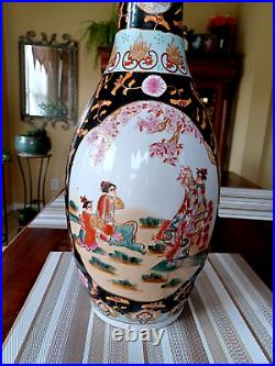 Vintage Asian Chinese Oriental Multicolored Vase Urn Porcelain Ceramic Large 24