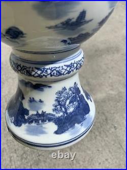 Vintage Blue Willow Chinese Pagoda China Venue Big Ball Vase Large Heavy? Sj11m1
