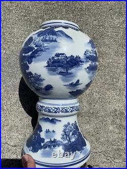 Vintage Blue Willow Chinese Pagoda China Venue Big Ball Vase Large Heavy? Sj11m1