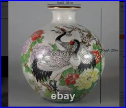 Vintage Ceramic Decorative Urn with Cranes and Floral Design LARGE