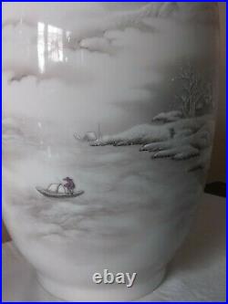 Vintage China Jingdezhen Poem Spring Snow Hand Painted Signed Large 16 1/2 Vase