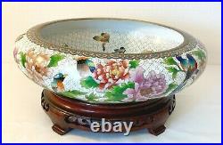 Vintage Chinese Cloisonne Enamel Fruit Bowl Punch Large/stand 7 Ins Tall