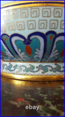 Vintage Chinese Pair of Large Blue & Red Floral Cloisonné Vases