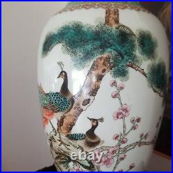 Vintage Chinese Porcelain Large Peacock Vase Signed