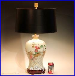 Vintage Chinese Porcelain Vase Lamp Figures Large Famille Rose