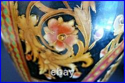 Vintage Hand Painted Pair 2 Large Ceramic Vases 12 Chinese Red Black Gold