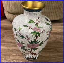 Vintage Large 16 Japanese Cloisonné Floral Vase Cherry Blossom Enamel