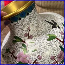 Vintage Large 16 Japanese Cloisonné Floral Vase Cherry Blossom Enamel