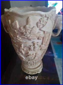 Vintage Large Carved Resin/Soapstone Chinese Oriental Vase Elephant Handles