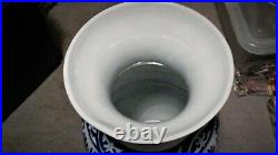 Vintage Large Chinese Porcelain Hand Painted Blue & White Foo Dog Baluster Vase